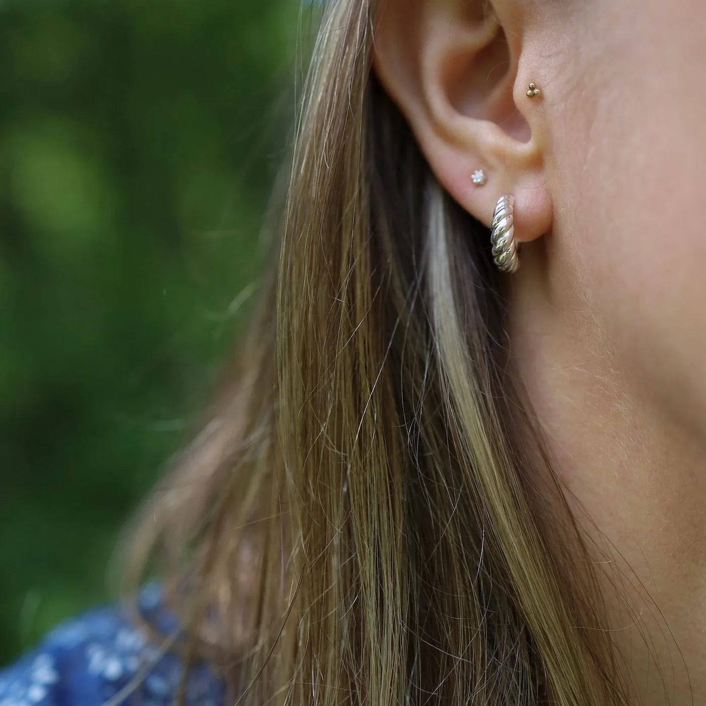 Small Puffy Twist Hoops - Sterling Silver