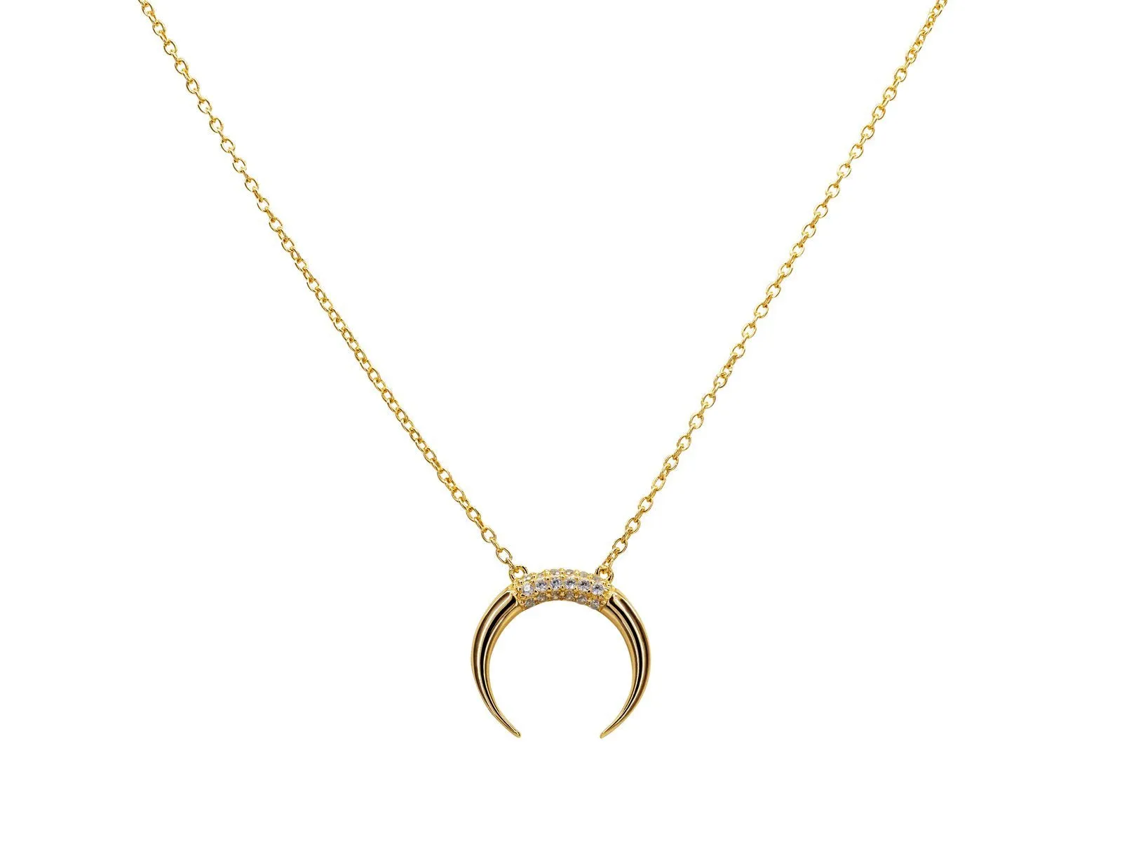 Sparkling Crystals Gold Crescent Moon Necklace