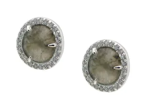 Sparkling CZ Labradorite Studs Earrings in Sterling Silver