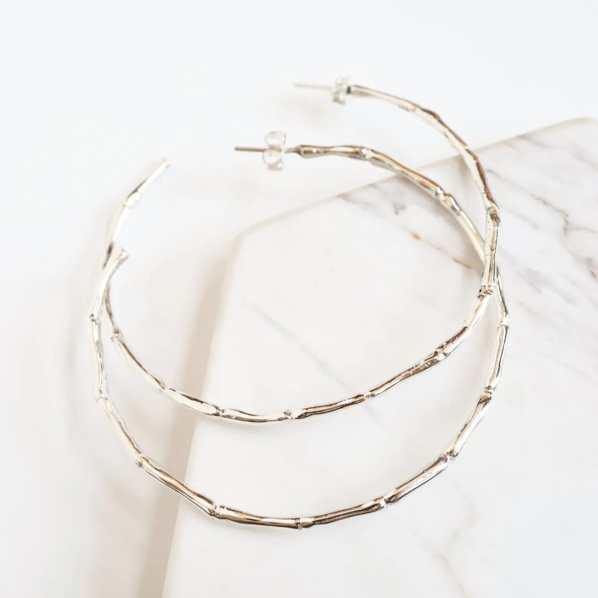 Sterling Silver 60mm Bamboo Hoop