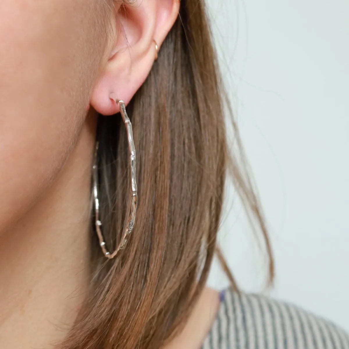 Sterling Silver 60mm Bamboo Hoop