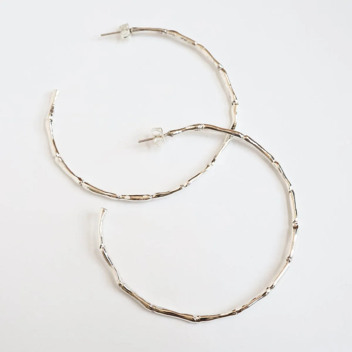 Sterling Silver 60mm Bamboo Hoop