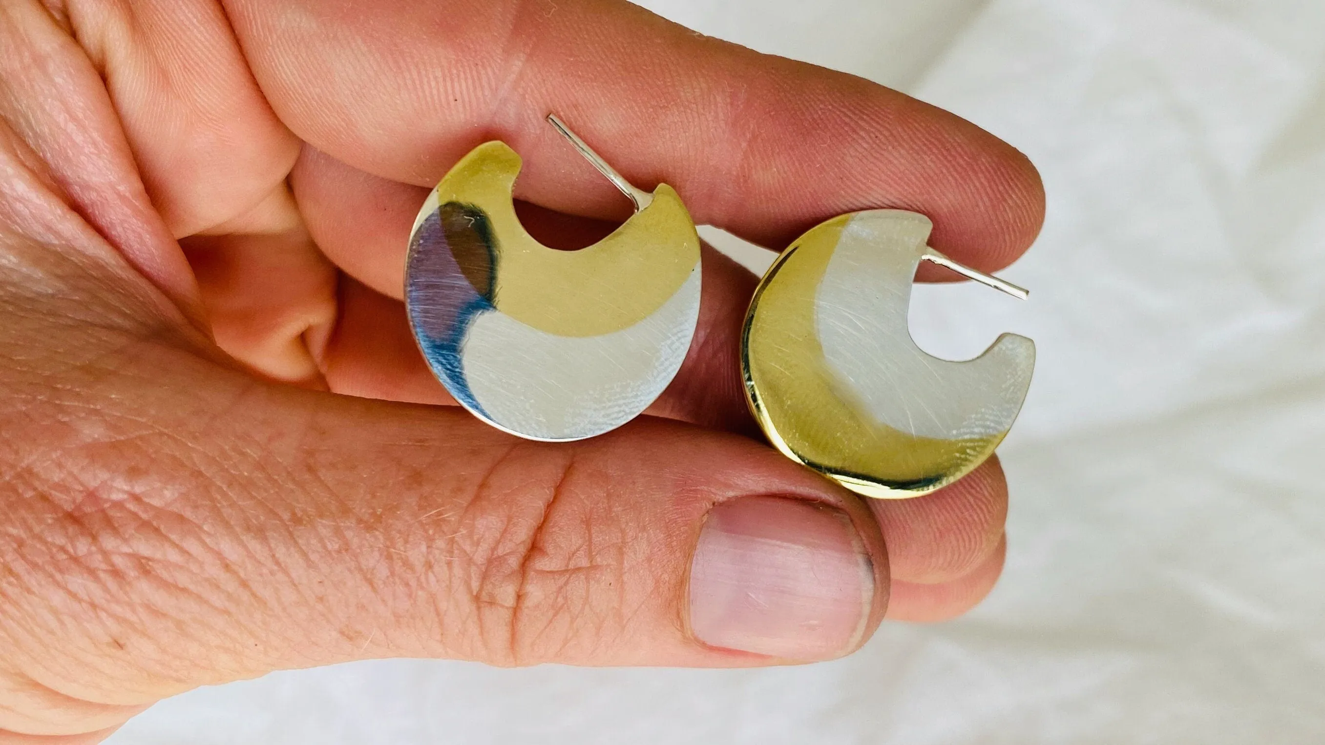 Sterling Silver and Brass Flat Hoop Earrings. 0293