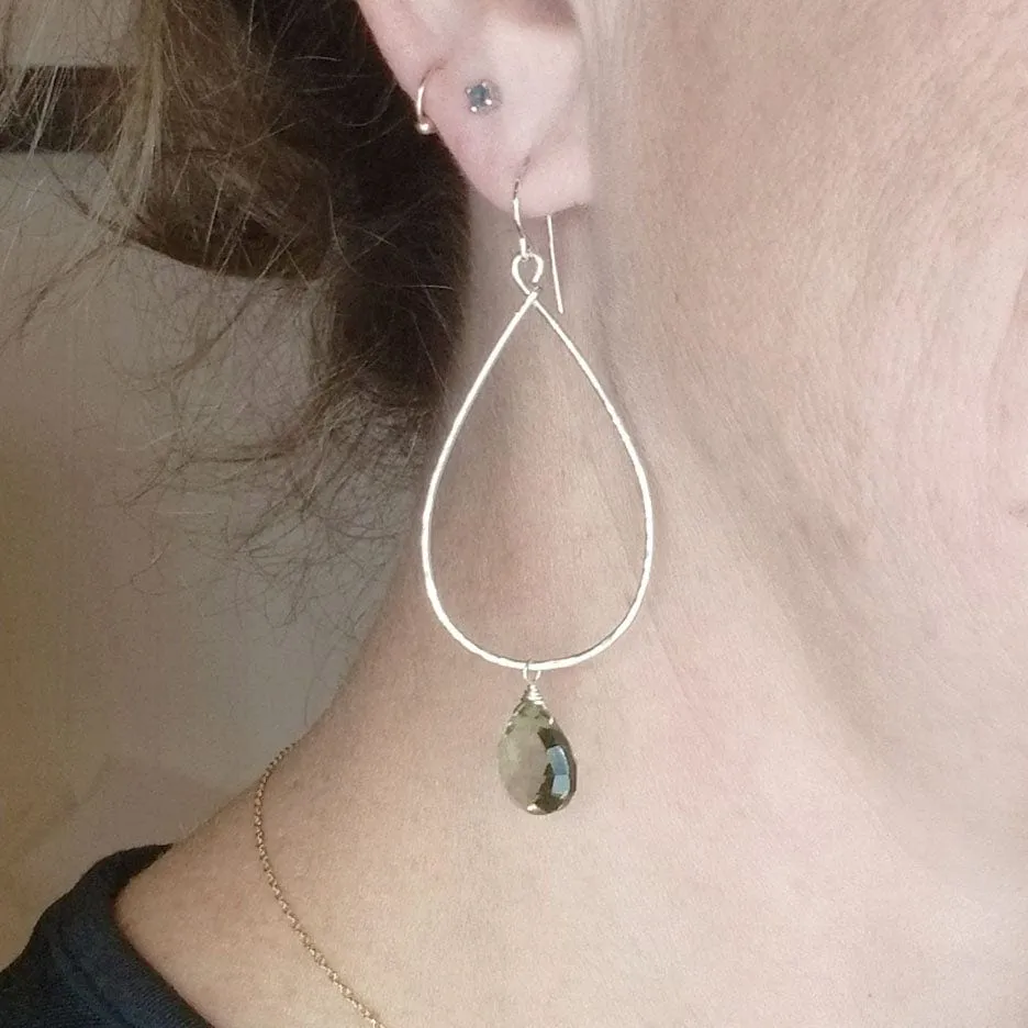 Sterling Silver Hoop With Green Amethyst Drop