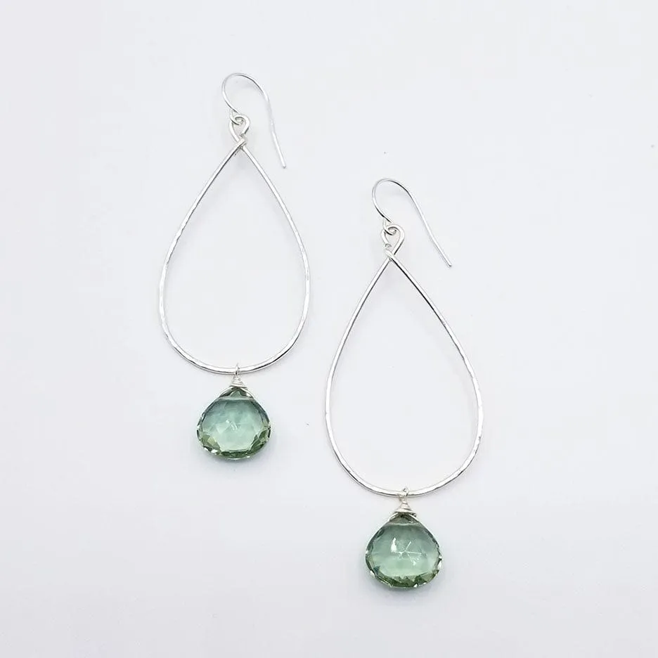 Sterling Silver Hoop With Green Amethyst Drop