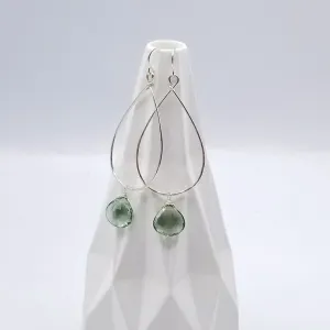 Sterling Silver Hoop With Green Amethyst Drop