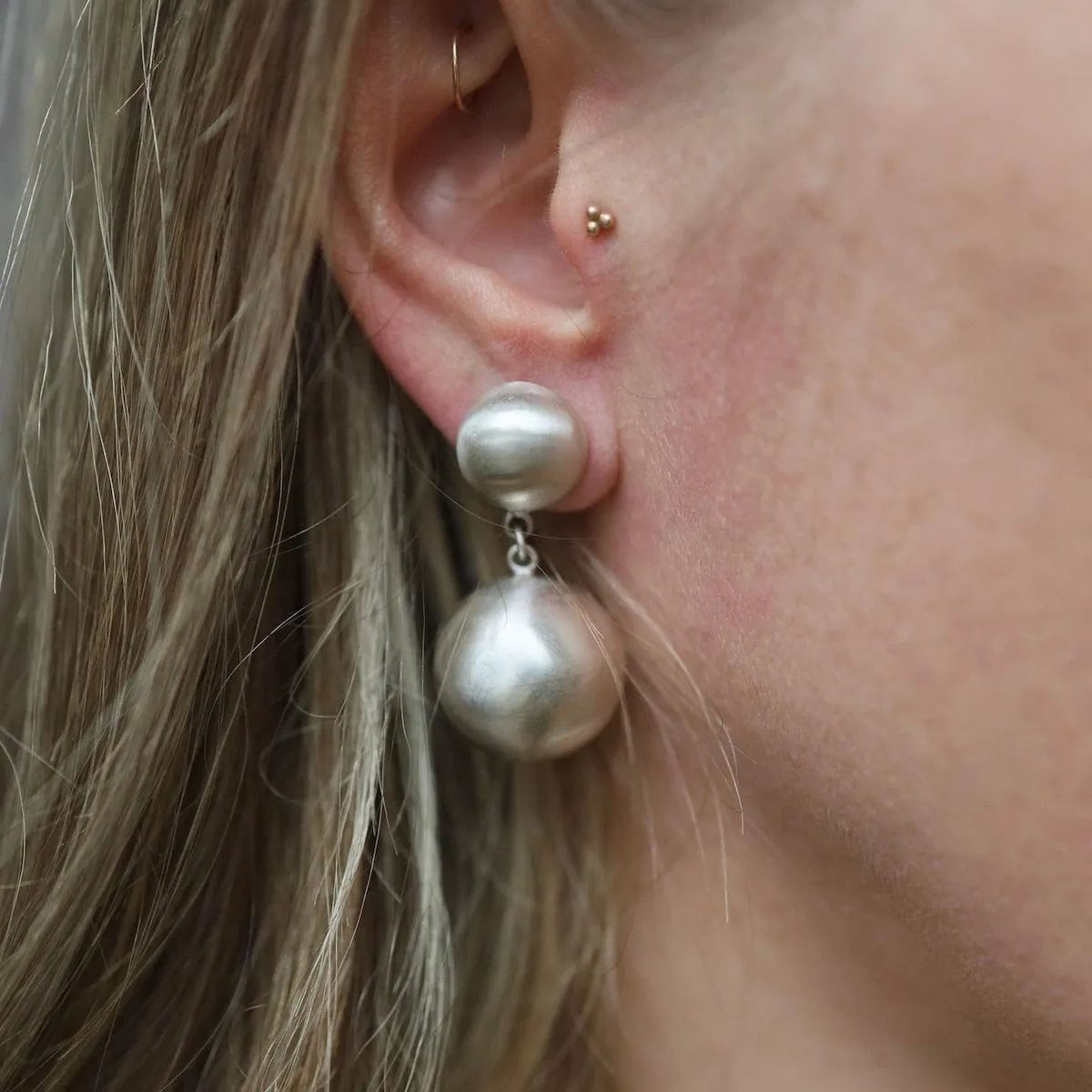 Sterling Silver Large Ball Drop Stud Earrings