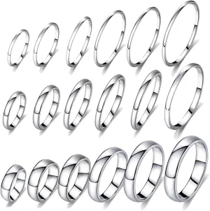 stino 18Pcs Non Tarnish Silver Rings Set for Women & Men, 316L Gold Stainless Steel Rings Bulk 2mm 4mm 6mm