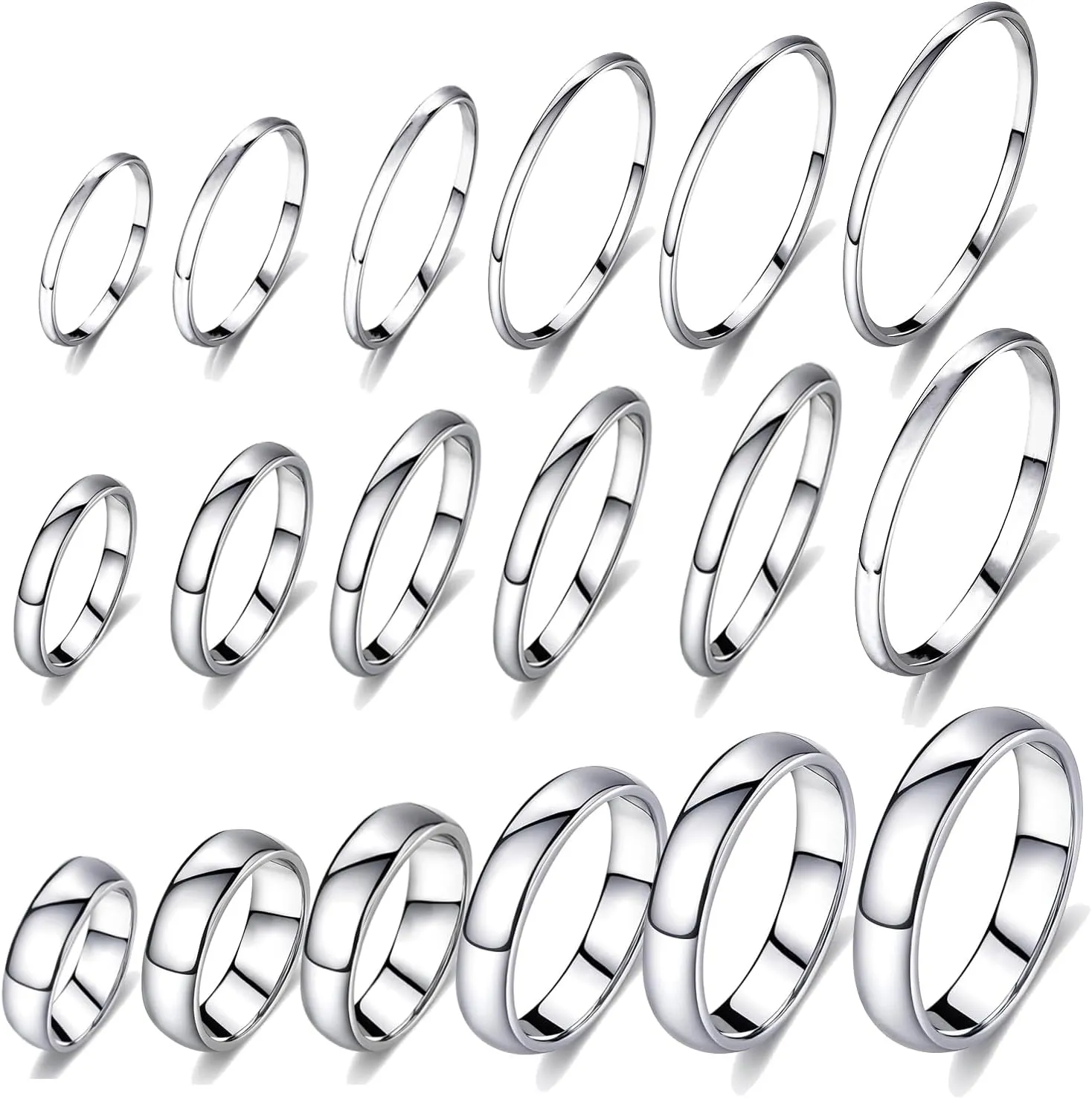 stino 18Pcs Non Tarnish Silver Rings Set for Women & Men, 316L Gold Stainless Steel Rings Bulk 2mm 4mm 6mm