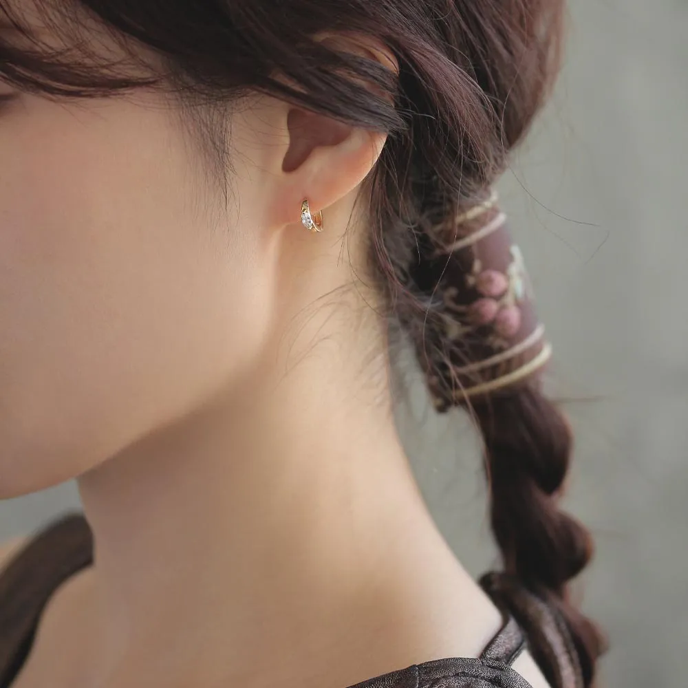 Stone Inlaid Huggie Earrings