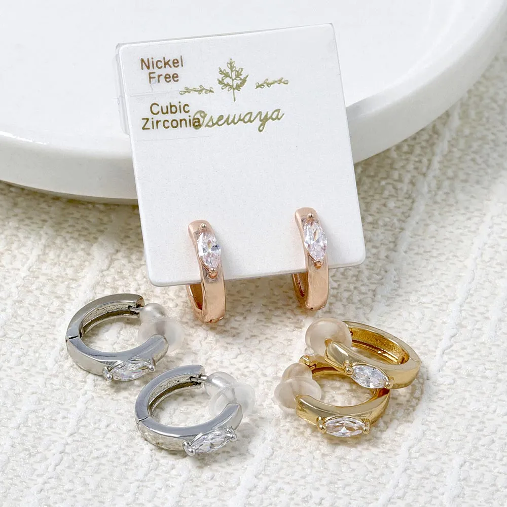 Stone Inlaid Huggie Earrings
