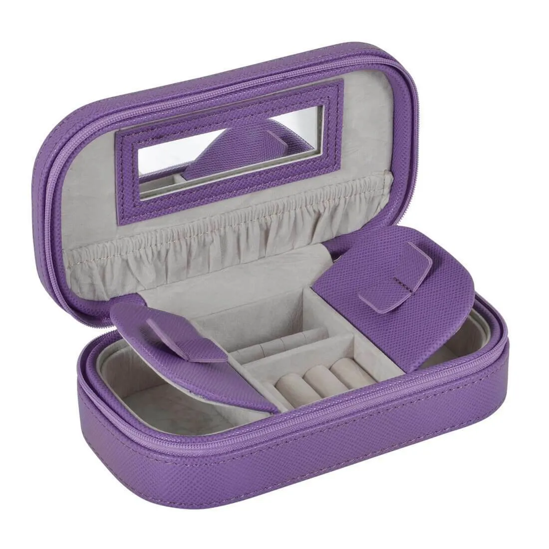 Travel Jewellery Case With Mirror Zip Faux Leather Box
