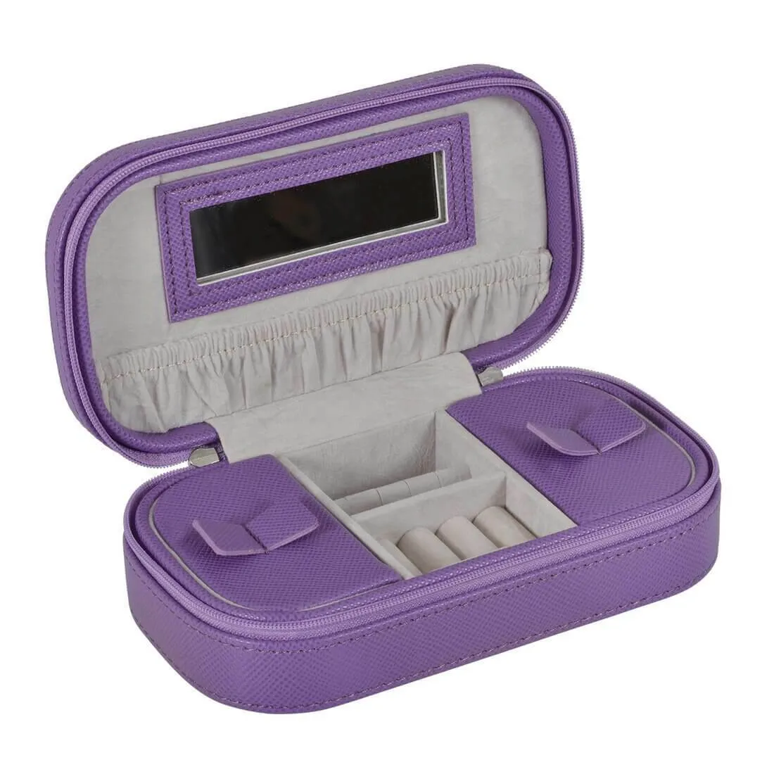 Travel Jewellery Case With Mirror Zip Faux Leather Box