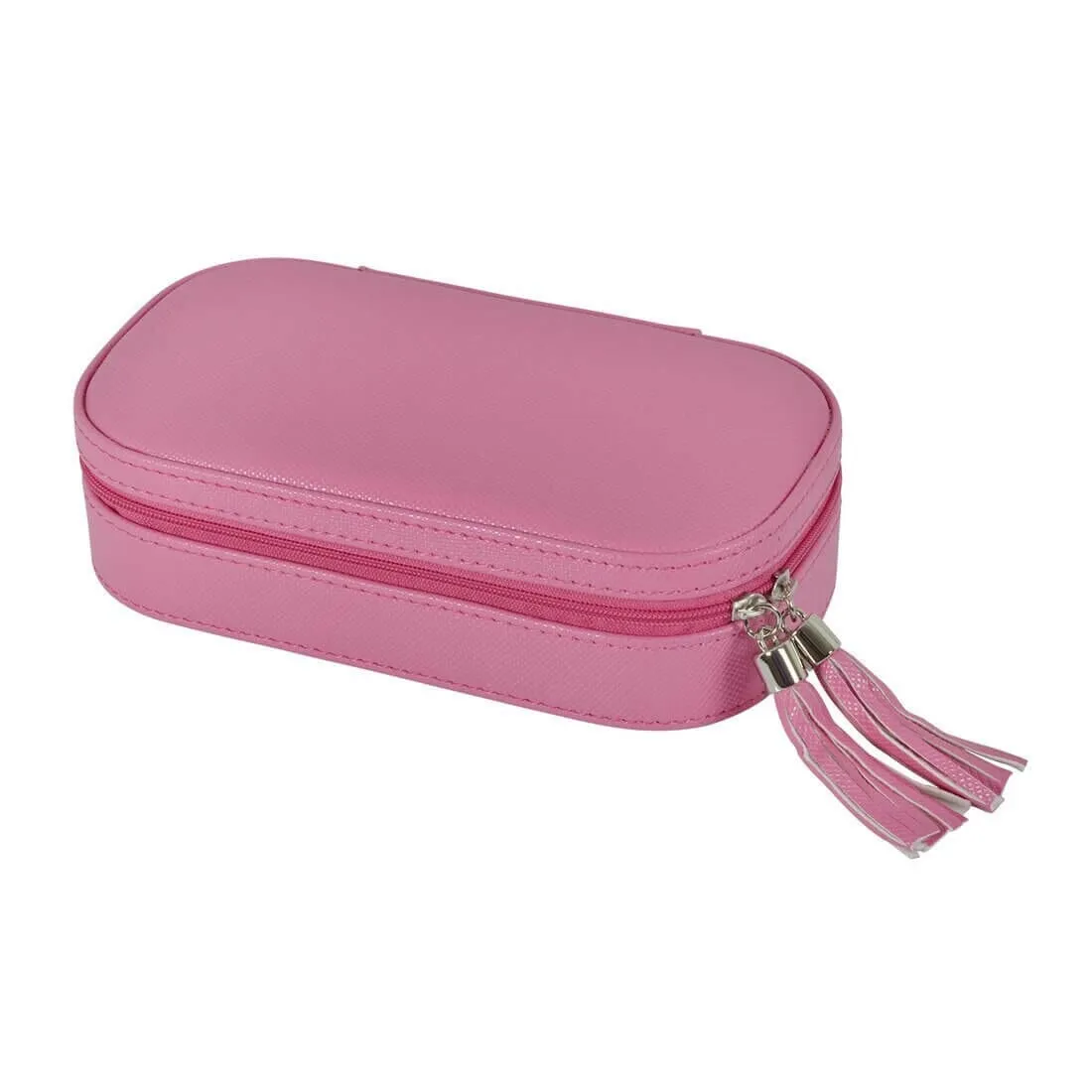 Travel Jewellery Case With Mirror Zip Faux Leather Box