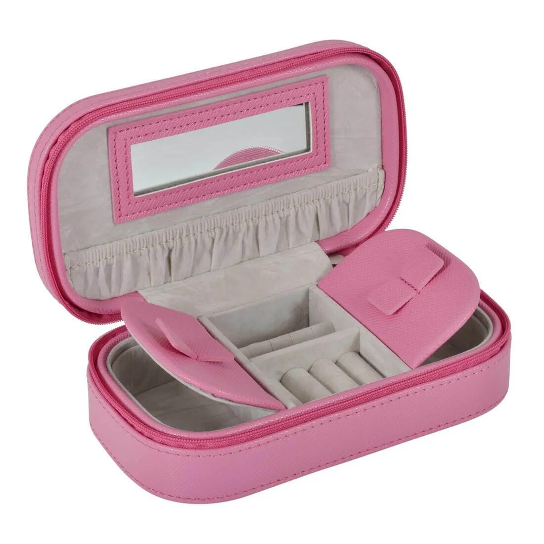 Travel Jewellery Case With Mirror Zip Faux Leather Box