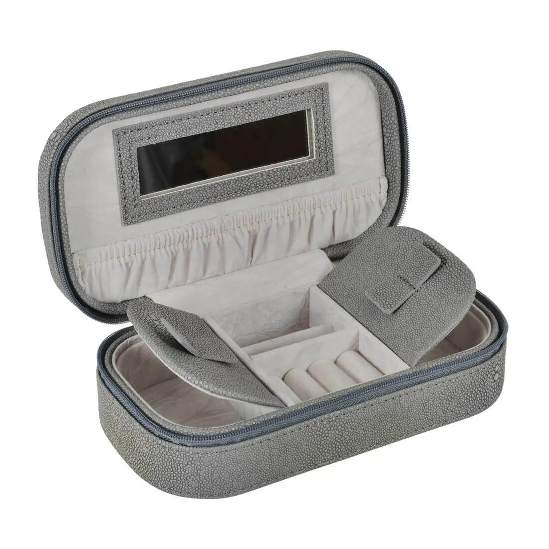 Travel Jewellery Case With Mirror Zip Faux Leather Box