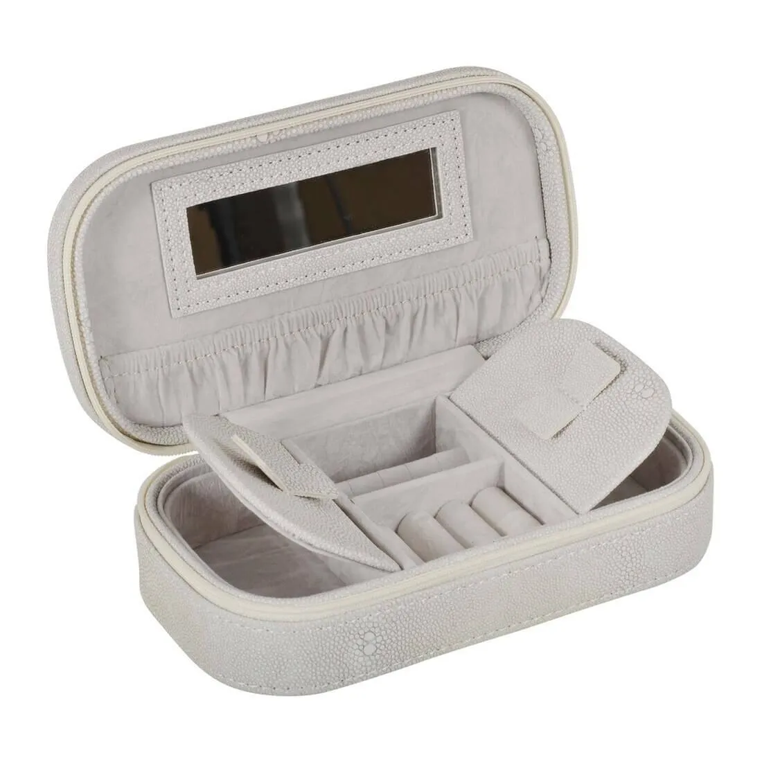 Travel Jewellery Case With Mirror Zip Faux Leather Box