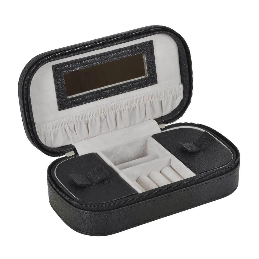 Travel Jewellery Case With Mirror Zip Faux Leather Box