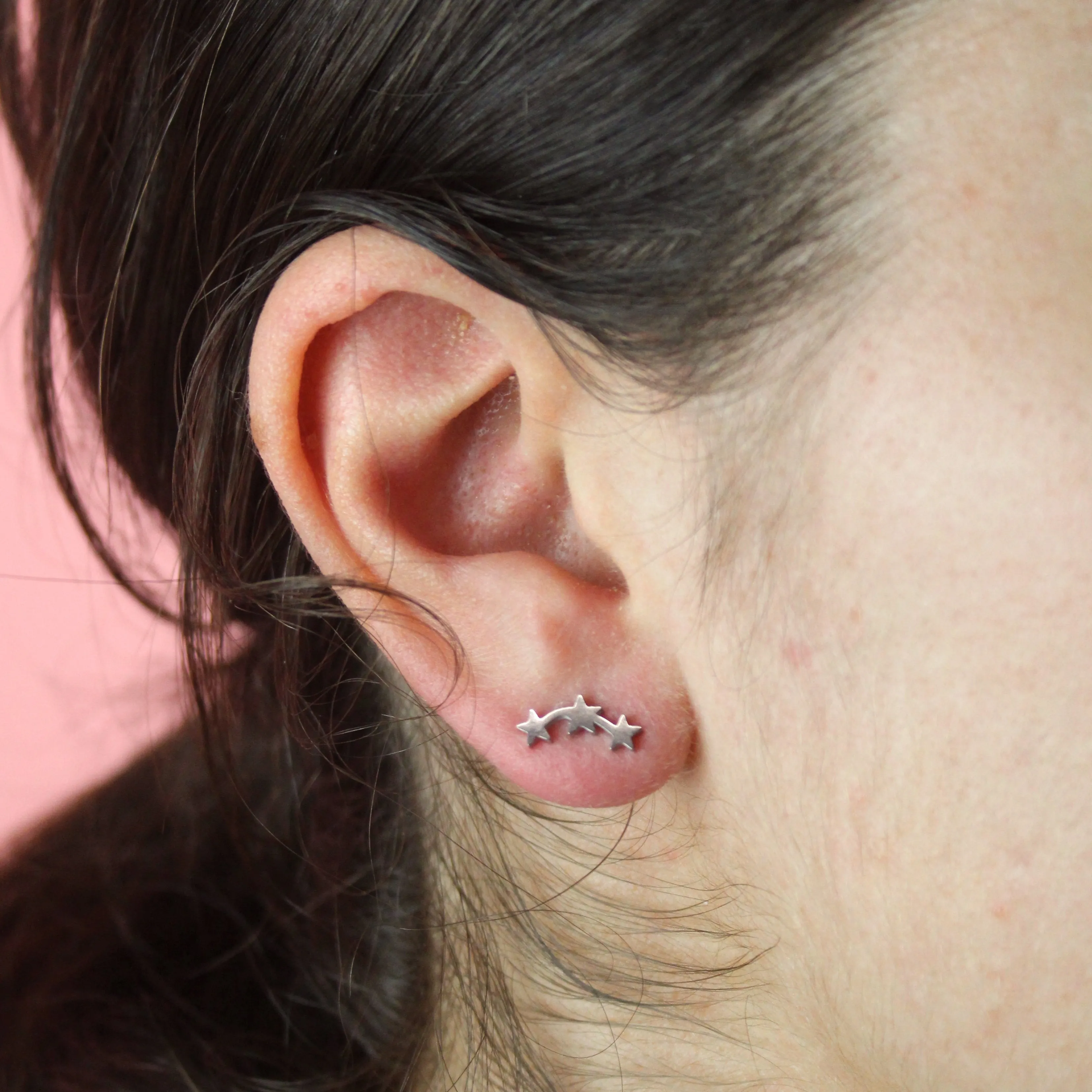 Triple Curved Star Stud Earrings