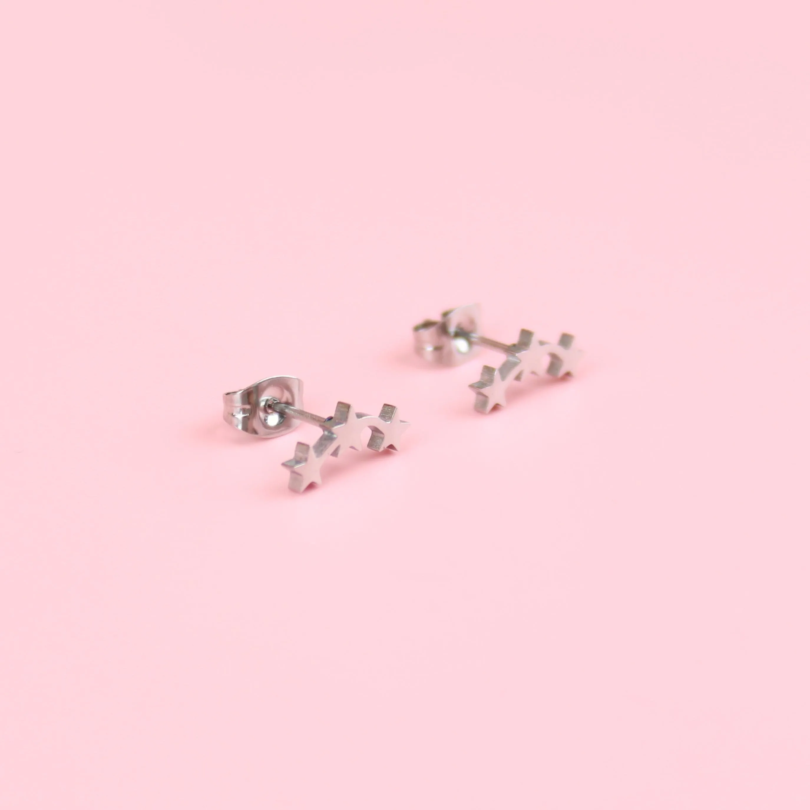 Triple Curved Star Stud Earrings