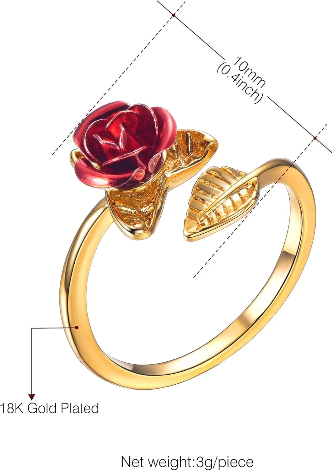 U7 Rose Flower Ring, Stackable Band Ring for Women Girls, Platinum Silver/Gold/Rose Gold Red Signet Rings Adjustable Fit Size 5 to 10