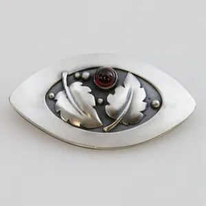 Vintage Lawrence Foss Silver Jewelry | Foliate and Garnet Brooch