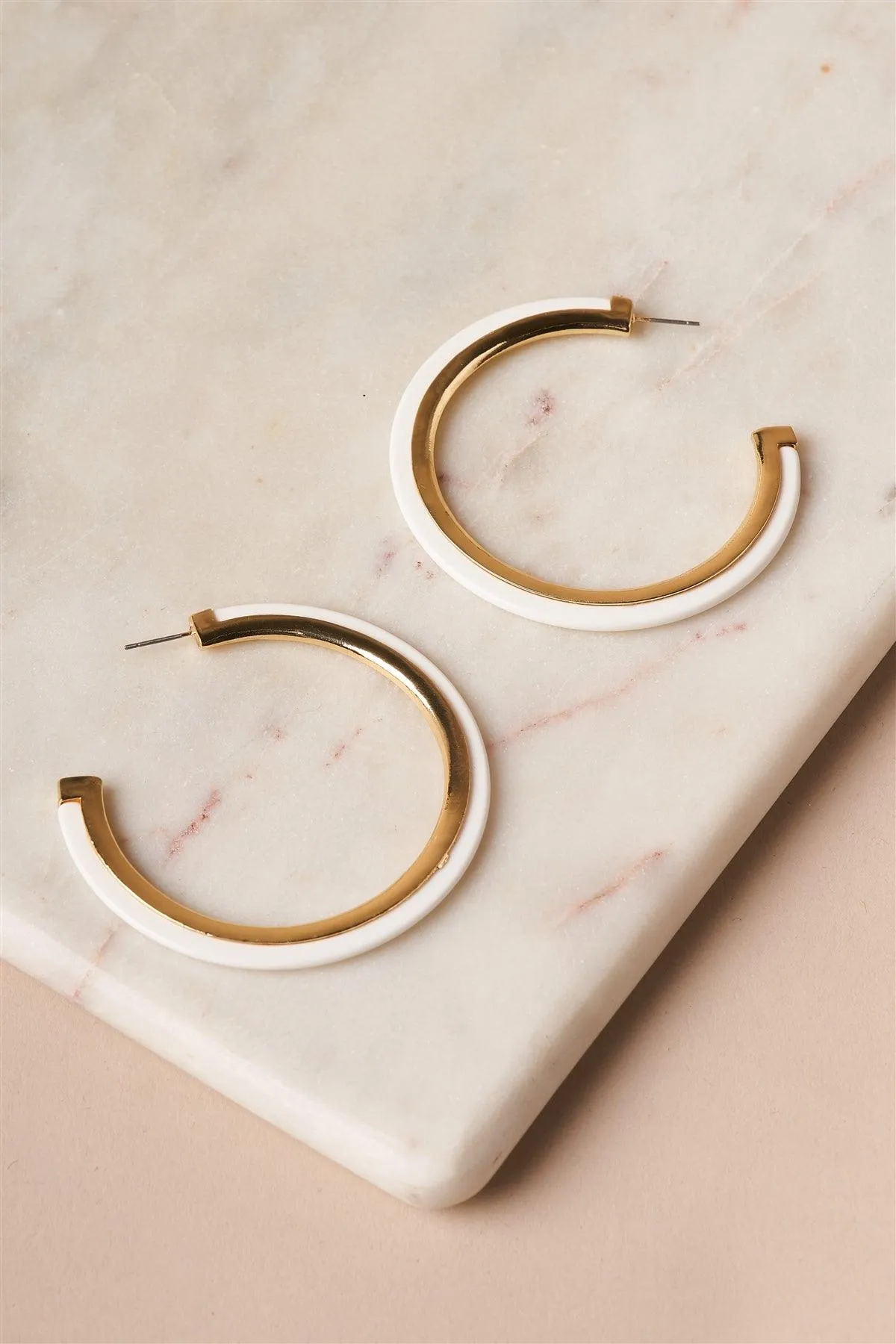 White And Gold Hoop Earrings /1 Pair
