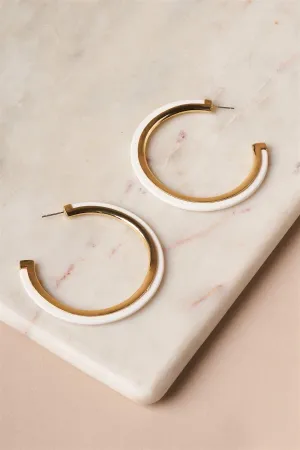White And Gold Hoop Earrings /1 Pair