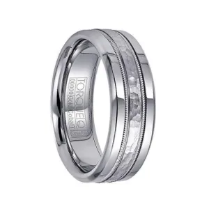 White Cobalt & 14k White Gold Men’s Wedding Band with Milgrain Accents - 7.5mm