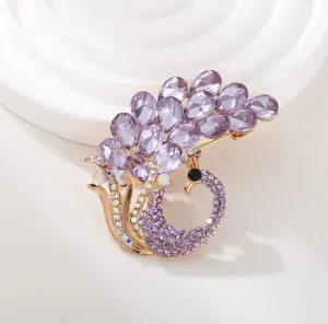 XSB095 - Purple Crystal Peacock Brooch