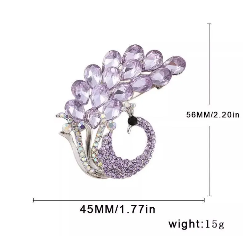 XSB095 - Purple Crystal Peacock Brooch