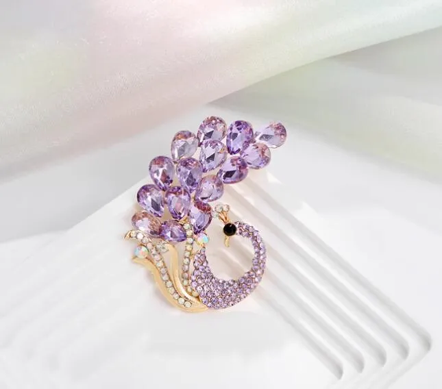 XSB095 - Purple Crystal Peacock Brooch