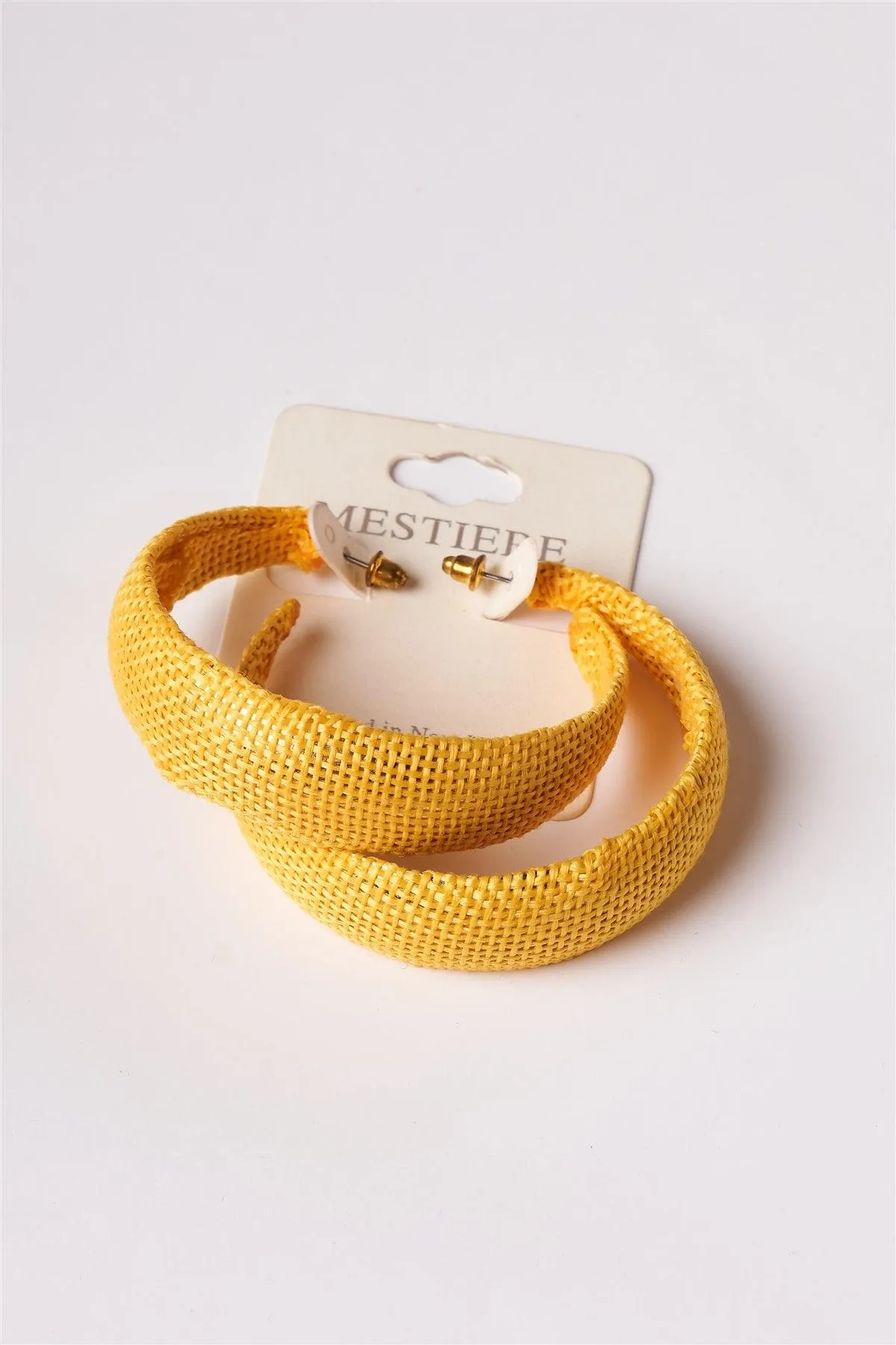 Yellow Chunky Burlap Hoop Earrings /1 Pair