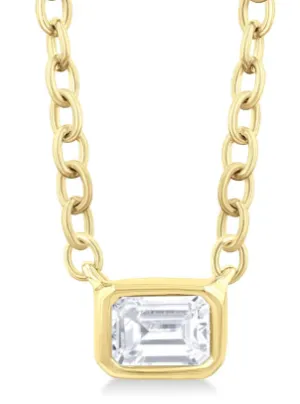 Yellow Gold Emerald Cut Diamond Necklace, .15CTW