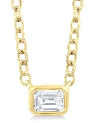 Yellow Gold Emerald Cut Diamond Necklace, .15CTW